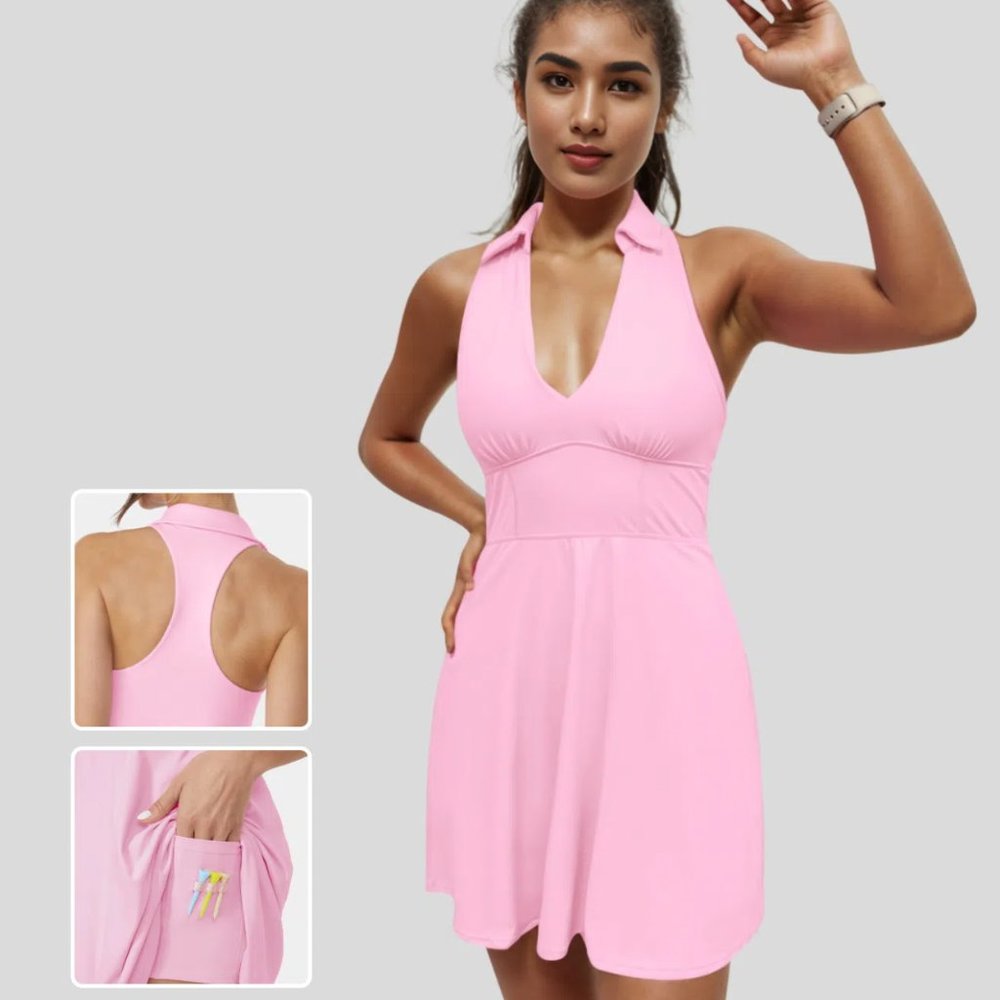 Halara Golf Tee Pocket Cloudful Air Collared Racerback 2-Piece Cool Touch Dress - Picture 4 of 5